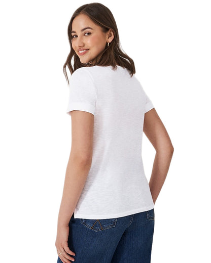 White coloured Crew Clothing Womens Perfect Slub Crew Neck T-Shirt on white background 