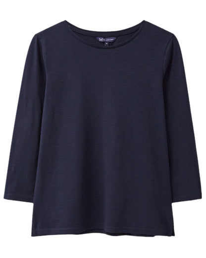 Navy Coloured Crew Clothing Womens Perfect Three Quarter Sleeves Slub T-Shirt on white background 