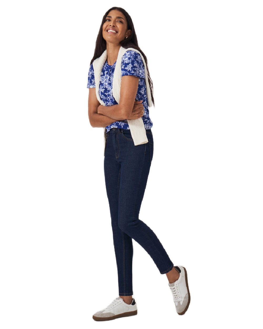 Dark Wash Coloured Crew Clothing Womens Skinny Jeans on white background 