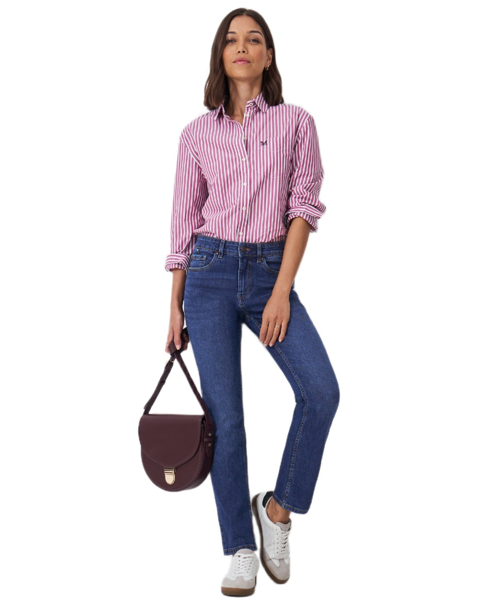 Mid Wash Coloured Crew Clothing Womens Straight Fit Jeans on white background 