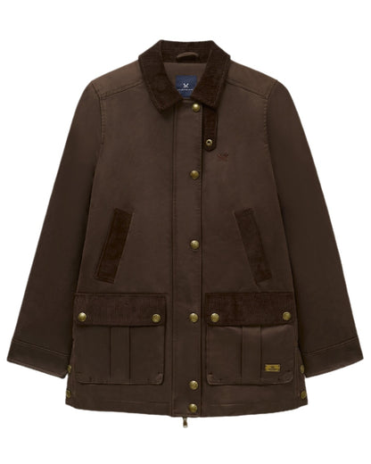 Brown Coloured Crew Clothing Womens Wax Jacket on white background 