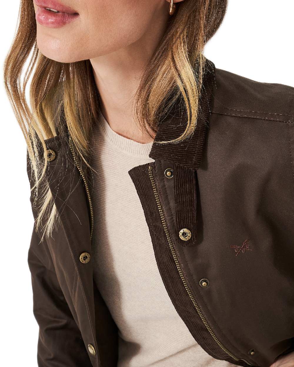 Brown Coloured Crew Clothing Womens Wax Jacket on white background 
