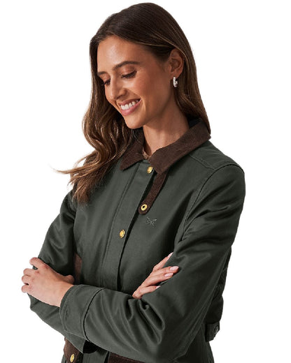 Green Coloured Crew Clothing Womens Wax Jacket on white background 