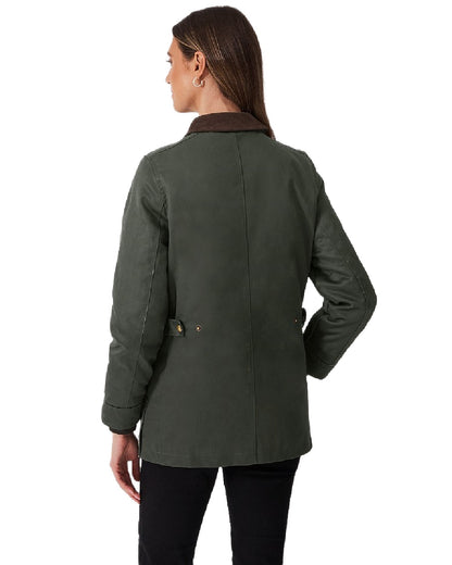 Green Coloured Crew Clothing Womens Wax Jacket on white background 