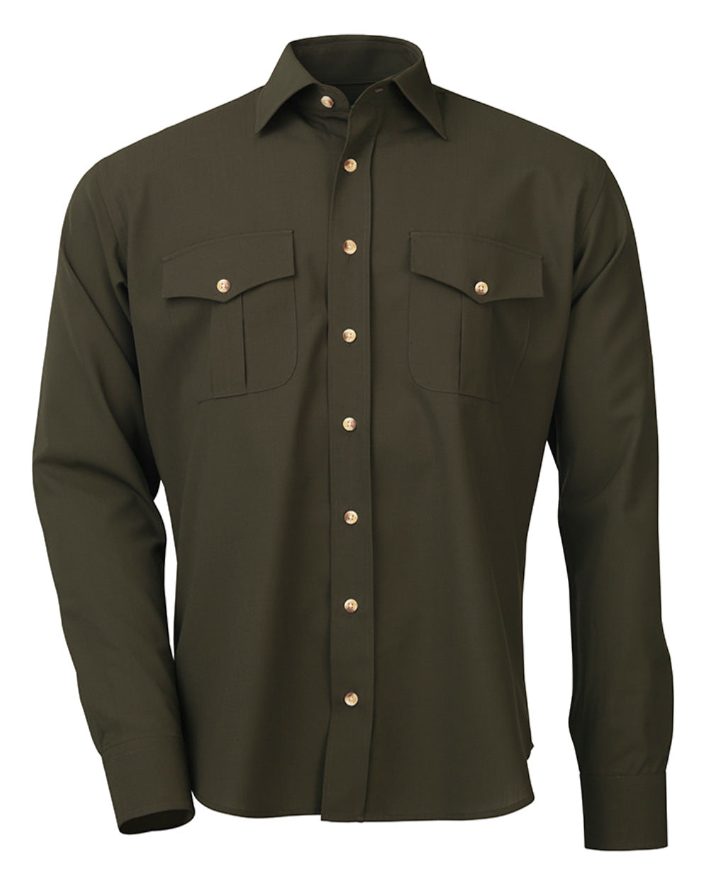 Dark Green Coloured Laksen Lancaster Superfine Merino Shirt On A White Background 