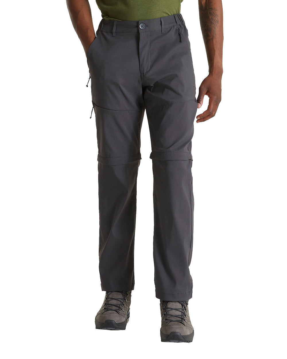 Dark Lead Coloured Craghoppers Mens Kiwi Pro II Convertible Trousers On A White Background 