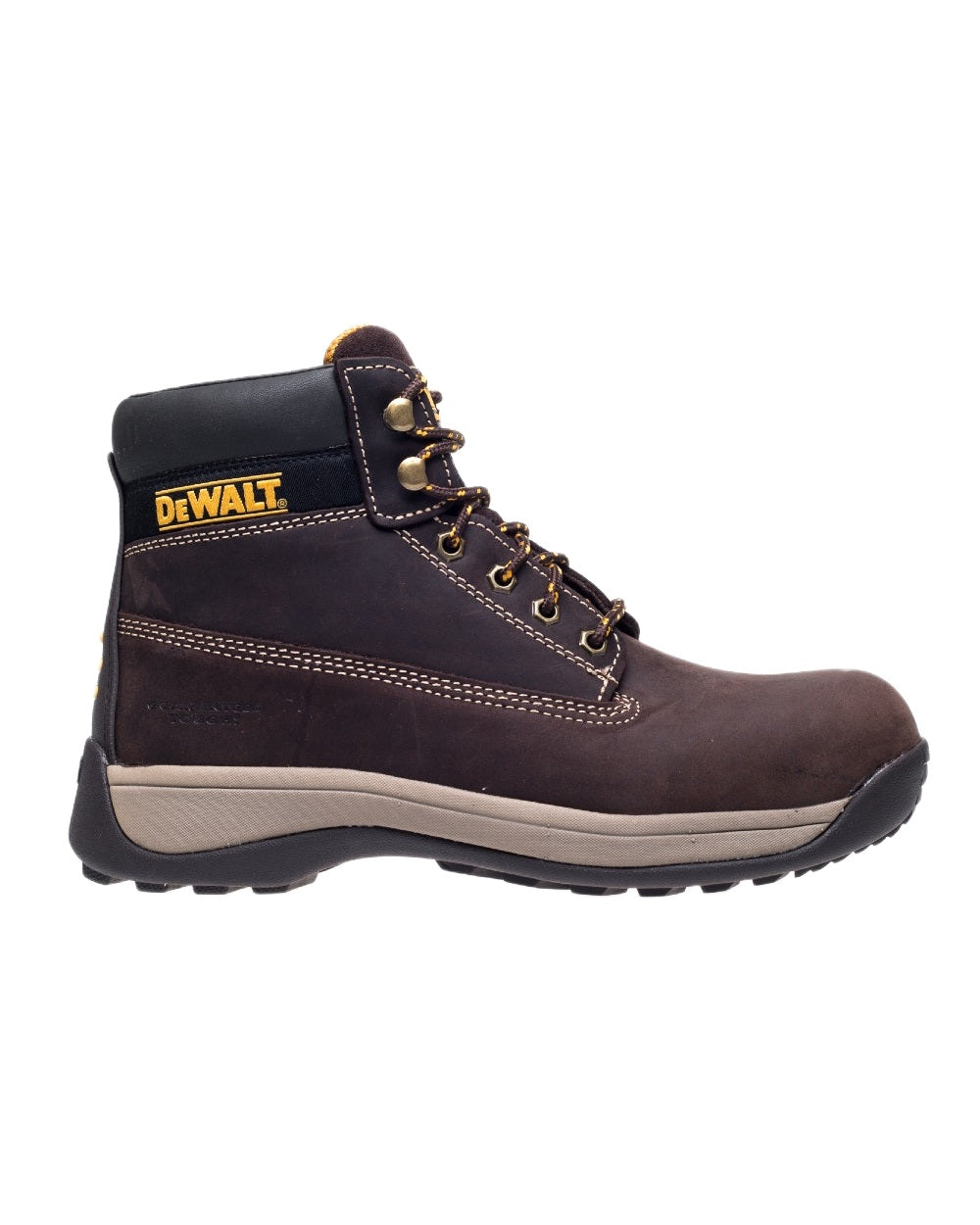 Brown Coloured DeWalt Apprentice Nubuck Safety Hiker Boots on white background 