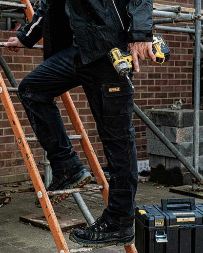 Black Coloured DeWalt Challenger Waterproof Safety Hiker Boots on outdoor background 