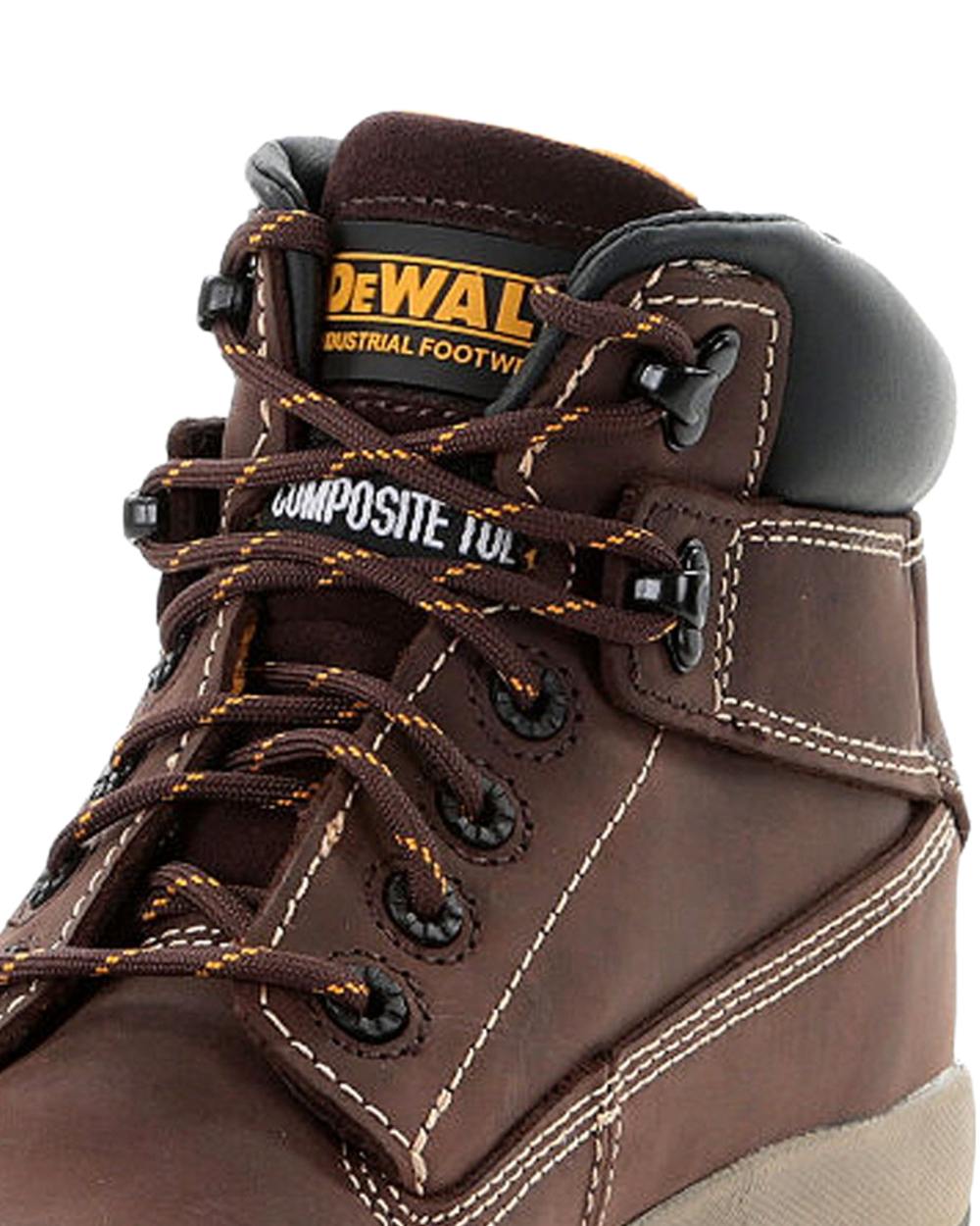 Brown Coloured DeWalt Hammer Non-Metallic Safety Boot on white background 