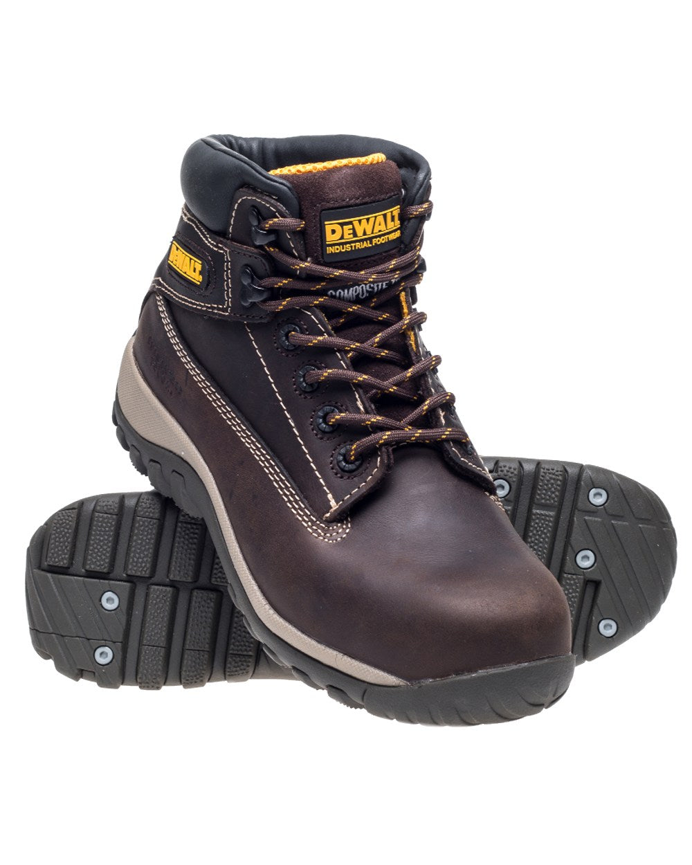 Brown Coloured DeWalt Hammer Non-Metallic Safety Boot on white background 