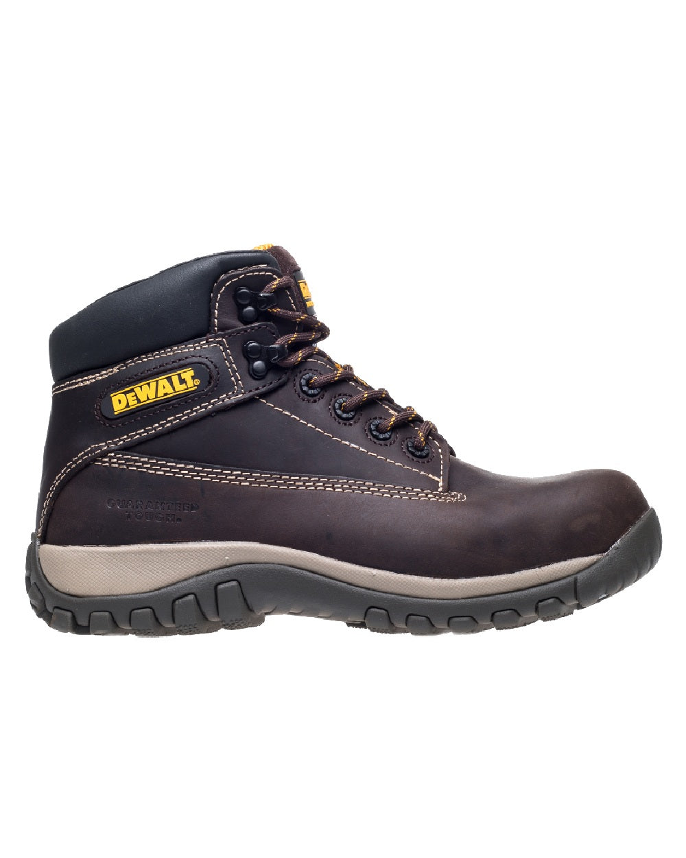 Brown Coloured DeWalt Hammer Non-Metallic Safety Boot on white background 