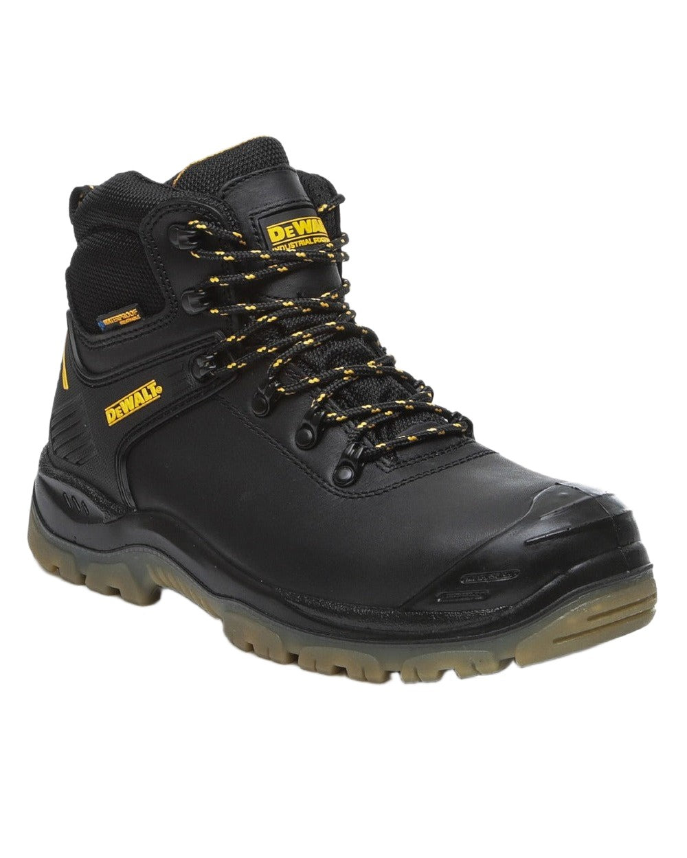 Black Coloured DeWalt Newark Waterproof Safety Hiker Boots on white background 
