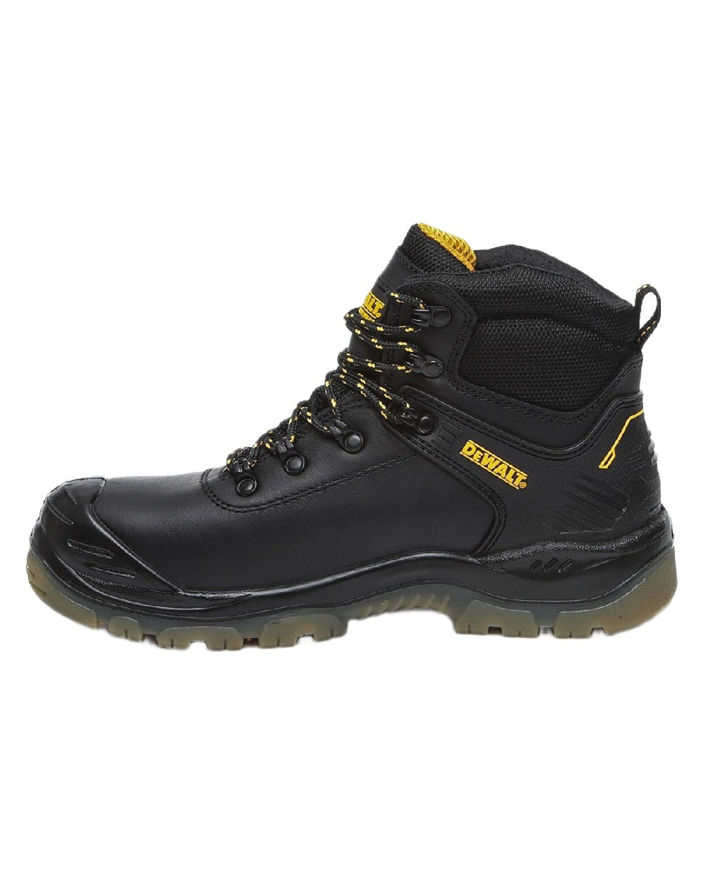Black Coloured DeWalt Newark Waterproof Safety Hiker Boots on white background 