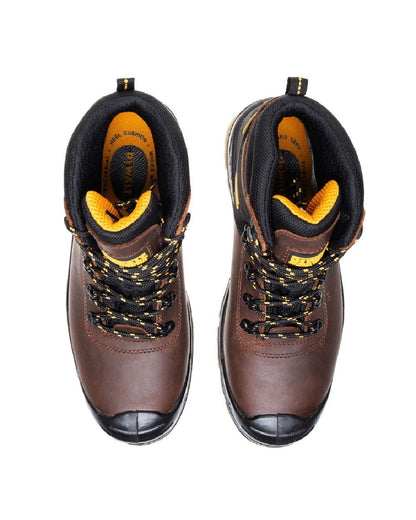 Brown Coloured DeWalt Newark Waterproof Safety Hiker Boots on white background 