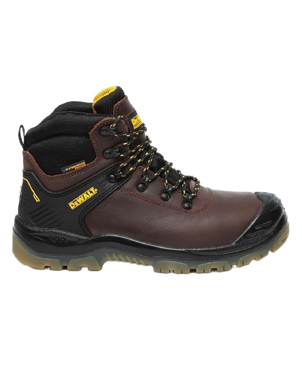 Brown Coloured DeWalt Newark Waterproof Safety Hiker Boots on white background 