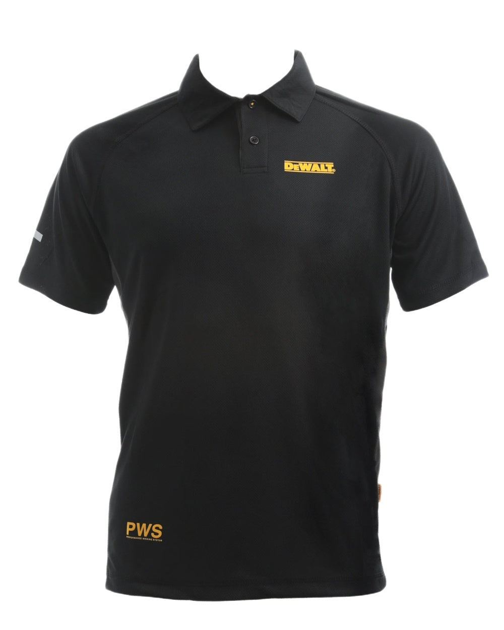 Black Coloured DeWalt Rutland Performance Polo Shirt on white background 