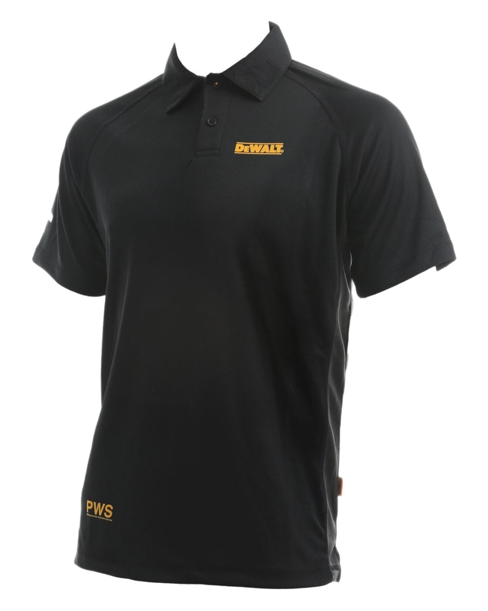 Black Coloured DeWalt Rutland Performance Polo Shirt on white background 