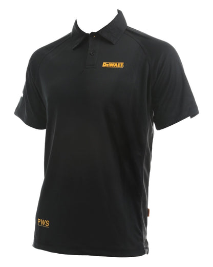 Black Coloured DeWalt Rutland Performance Polo Shirt on white background 
