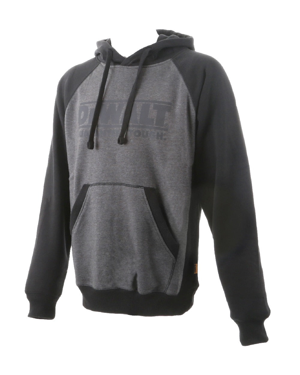 Grey Black Coloured DeWalt Stratford Hooded Sweatshirt on white background 
