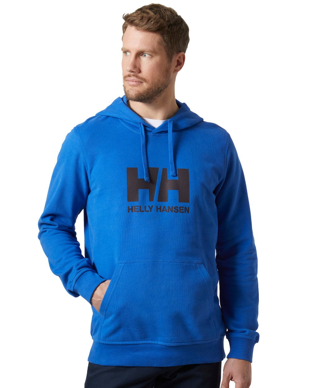 Cobalt 2.0 Coloured Helly Hansen Mens Logo Hoodie On A White Background 