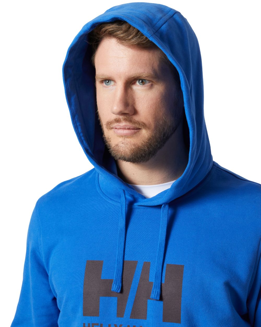 Cobalt 2.0 Coloured Helly Hansen Mens Logo Hoodie On A White Background 