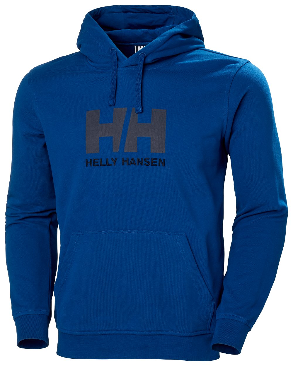 Deep Fjord Coloured Helly Hansen Mens Logo Hoodie On A White Background 