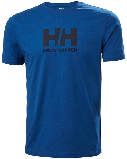 Deep Fjord Coloured Helly Hansen Mens Logo T-Shirt On A White Background 