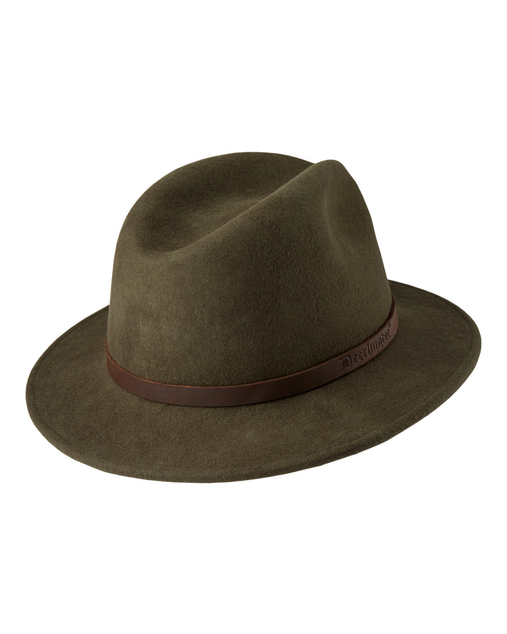 Green Coloured Deerhunter Adventurer Felt Hat on white background 