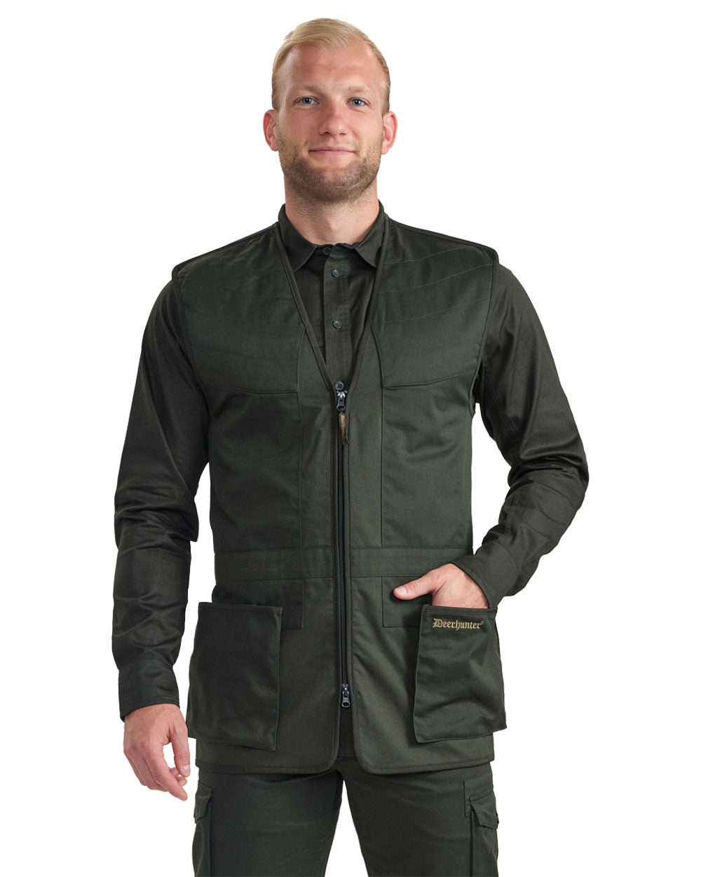 Timber coloured Deerhunter Atlas Shooting Waistcoat on White background 