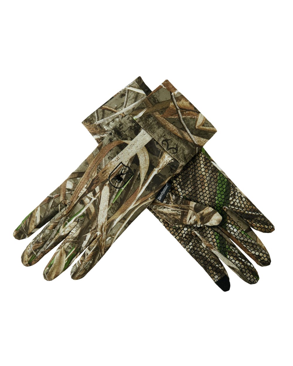 Realtree Max-5 coloured Deerhunter Camo Gloves with Silicone Dots on white background 