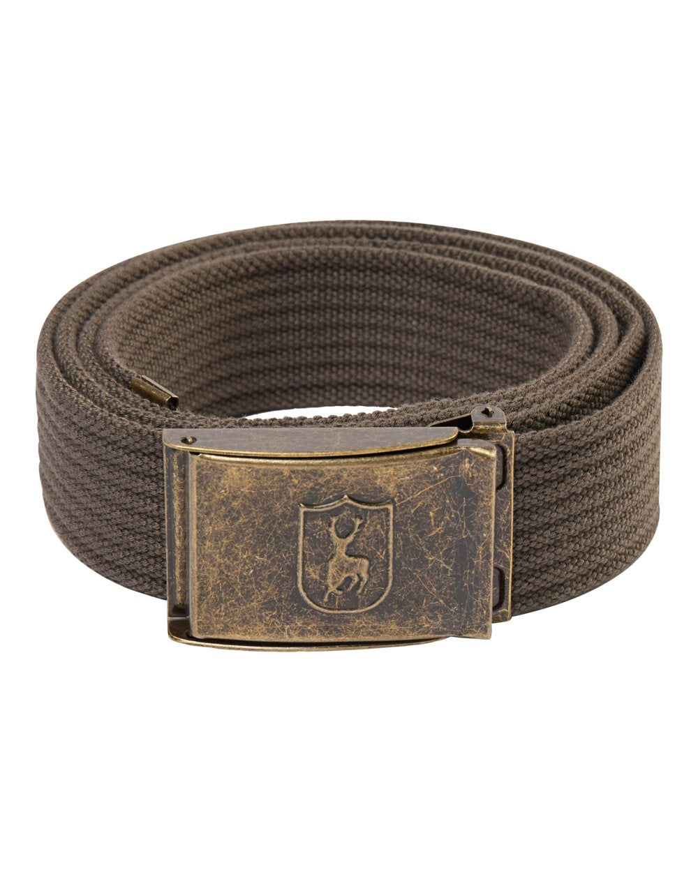 Bark coloured Deerhunter Canvas Deer Buckle Belt on white background 