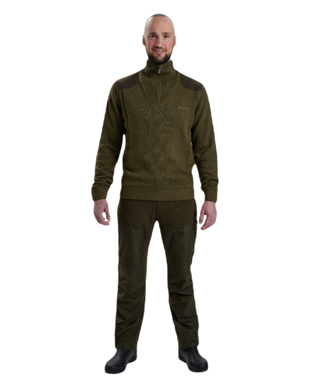 Cypress coloured Deerhunter Carlisle Knit with Stormliner Zip Neck Sweater on white background 