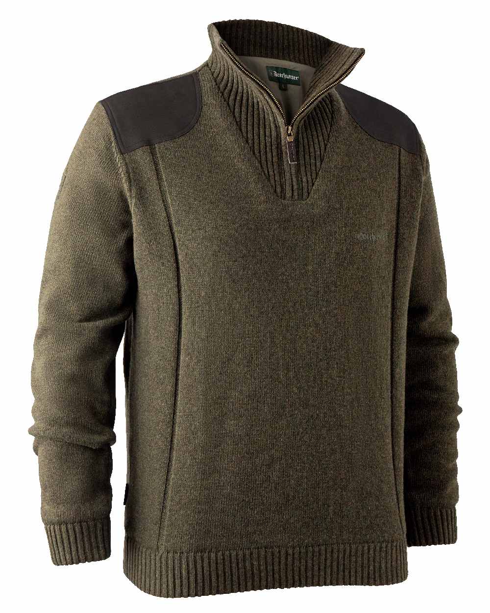 Cypress coloured Deerhunter Carlisle Knit with Stormliner Zip Neck Sweater on white background 