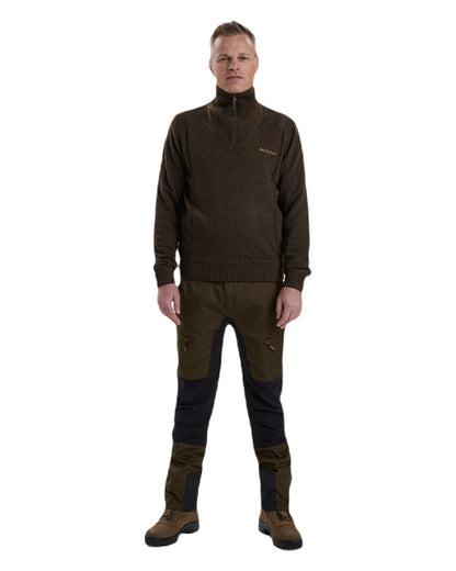 Dark Elm coloured Deerhunter Carlisle Knit with Stormliner Zip Neck Sweater on white background 