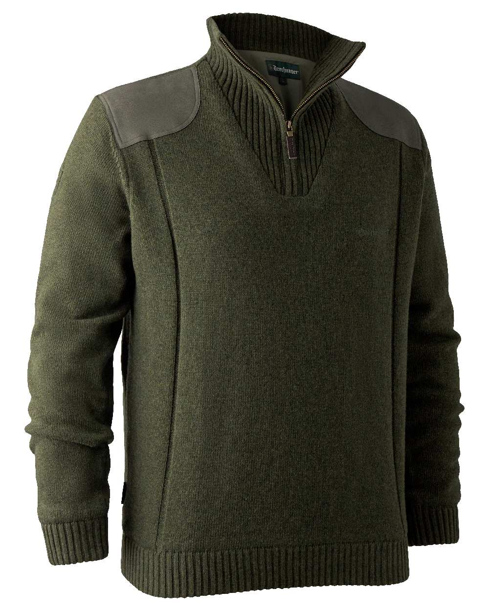 Green Melange coloured Deerhunter Carlisle Knit with Stormliner Zip Neck Sweater on white background 