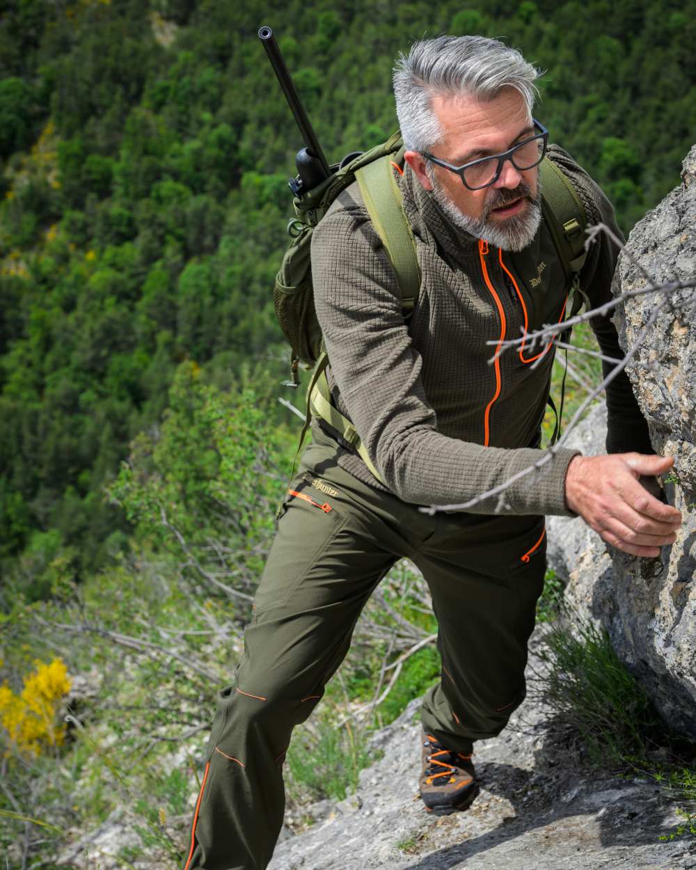 Forest Green coloured Deerhunter Chamois Full Zip Fleece Jacket on forest background 