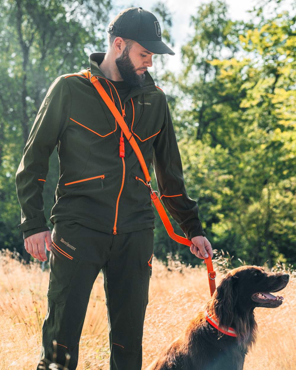 Forest Green coloured Deerhunter Chamois Jacket on forest background 