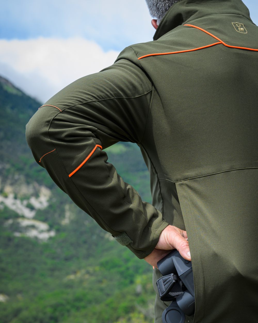 Forest Green coloured Deerhunter Chamois Jacket on forest background 