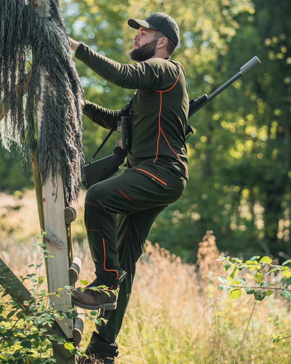 Forest Green coloured Deerhunter Chamois Trousers on forest background 