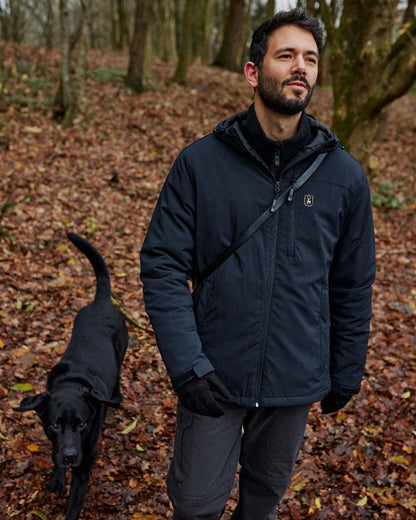 Dark Blue coloured Deerhunter Denver Winter Jacket on forest background 