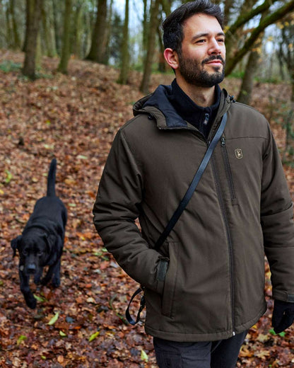 Timber coloured Deerhunter Denver Winter Jacket on forest background 