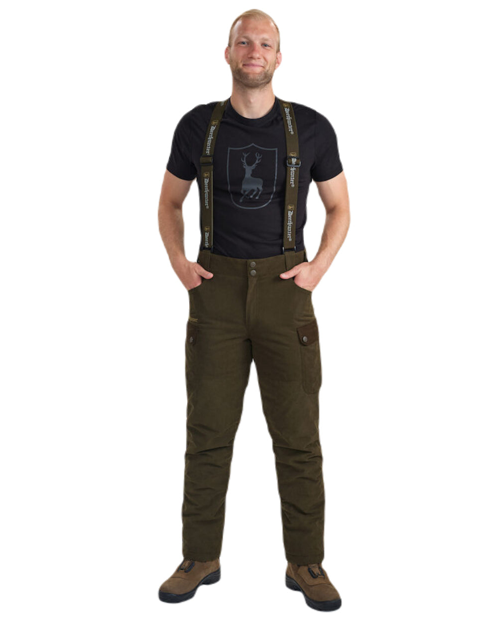 Tarmac Green Coloured Deerhunter Eagle Winter Trousers On A White Background 