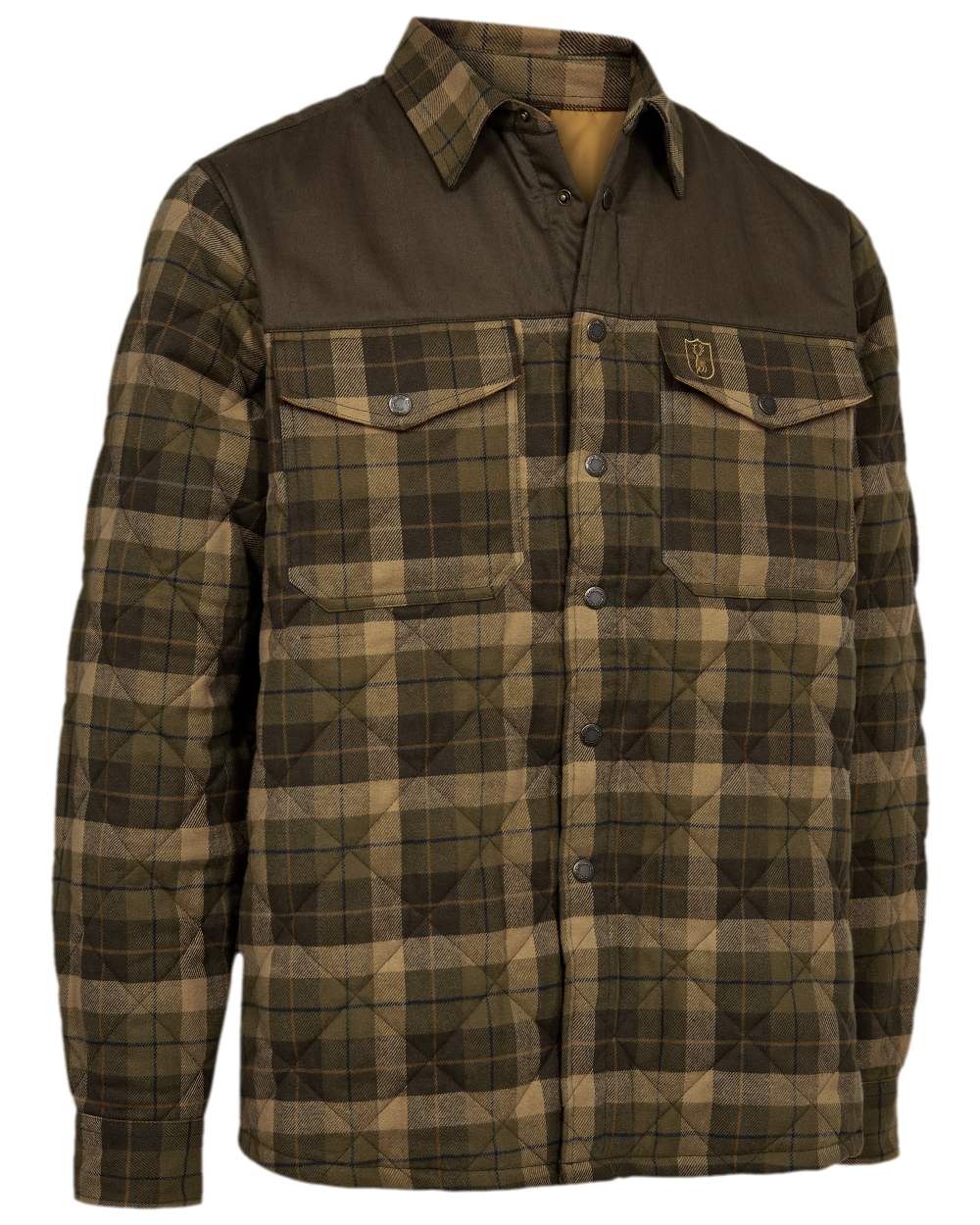 Brown Check coloured Deerhunter Elbert Padded Shirt Jacket on white background 