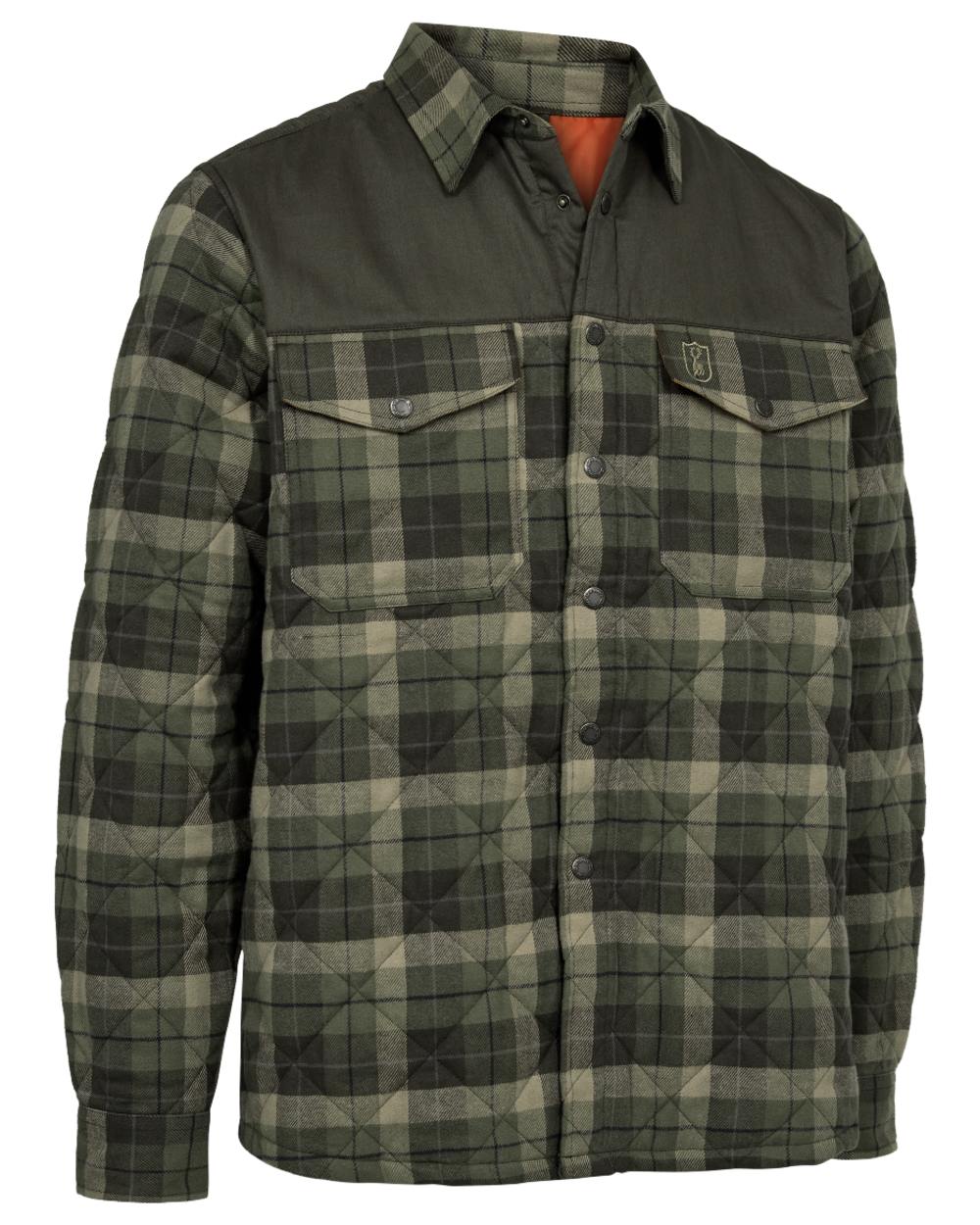 Green Check coloured Deerhunter Elbert Padded Shirt Jacket on white background 