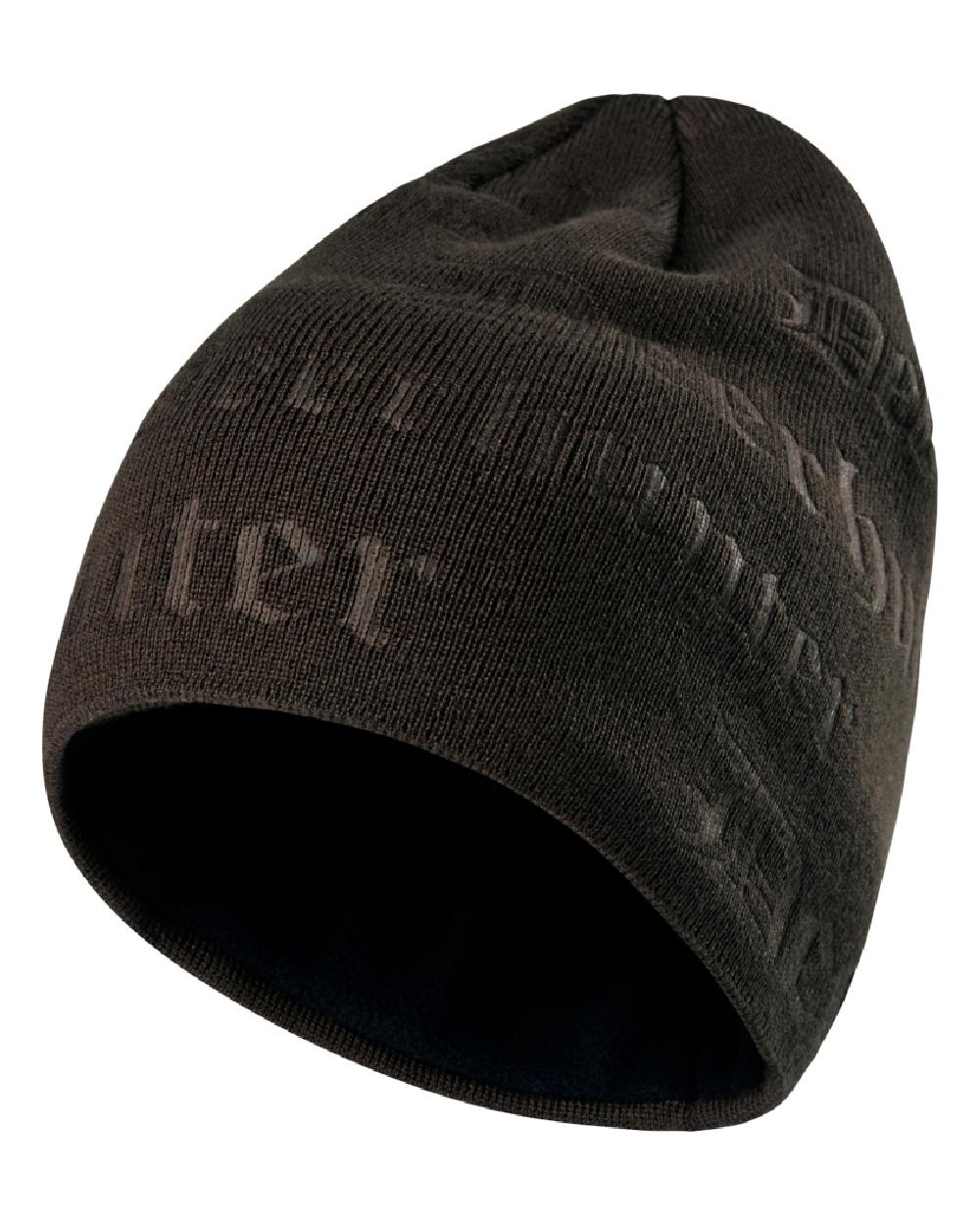 Walnut coloured Deerhunter Embossed Logo Beanie on white background 