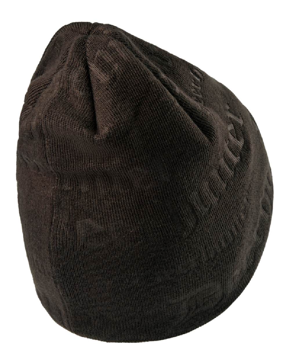 Walnut coloured Deerhunter Embossed Logo Beanie on white background 