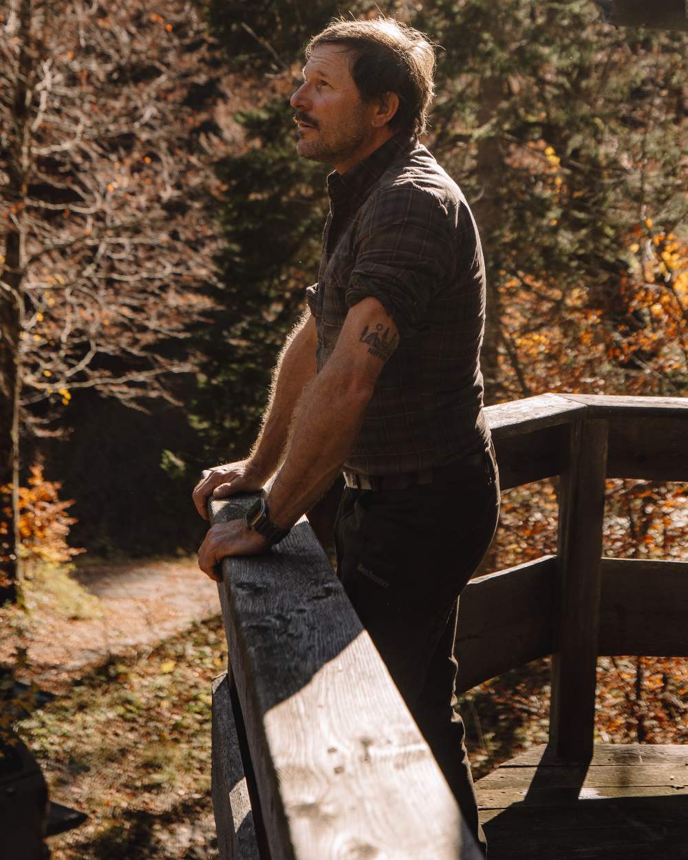 Green Check coloured Deerhunter Eric Shirt on forest background 