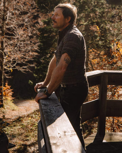 Green Check coloured Deerhunter Eric Shirt on forest background 