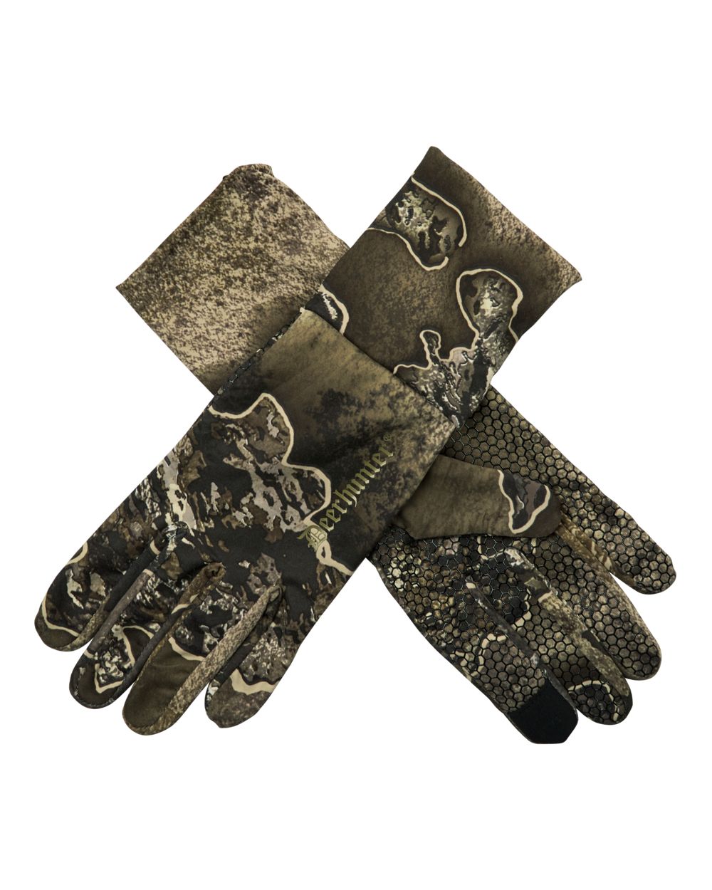 Realtree Excape coloured Deerhunter Excape Gloves with Silicone Grip on white background 