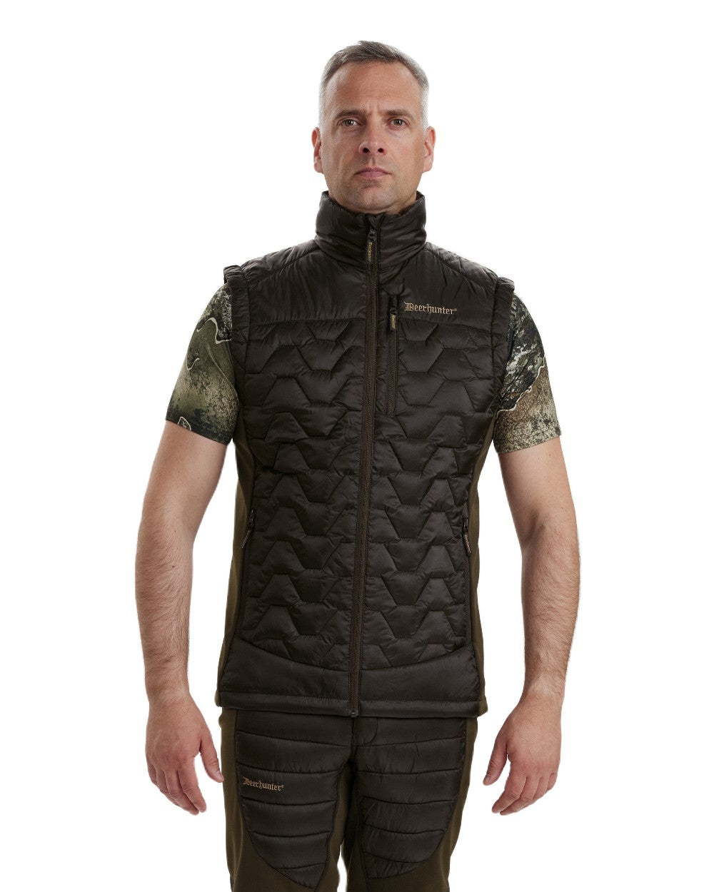 Art Green coloured Deerhunter Excape Quilted Waistcoat on white background 